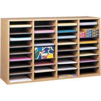 Adjustable Compartment Literature Organizer, Stationary, 36 Slots, Wood, 39-1/4" W x 11-3/4" D x 24" H OSI Industrial Sales