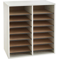 Adjustable Compartment Literature Organizer, Stationary, 16 Slots, Wood, 19-1/2" W x 11-3/4" D x 21" H OSI Industrial Sales