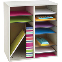 Adjustable Compartment Literature Organizer, Stationary, 16 Slots, Wood, 19-1/2" W x 11-3/4" D x 21" H OSI Industrial Sales