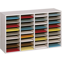 Adjustable Compartment Literature Organizer, Stationary, 36 Slots, Wood, 39-1/4" W x 11-3/4" D x 24" H OSI Industrial Sales