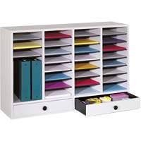 Adjustable Compartment Literature Organizer, Stationary, 34 Slots, Wood, 39-1/4" W x 11-3/4" D x 25-1/4" H OSI Industrial Sales