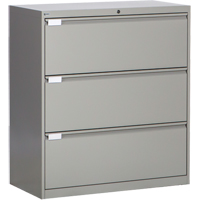 Lateral Filing Cabinet, Steel, 3 Drawers, 36" W x 18" D x 40-1/16" H, Grey OSI Industrial Sales