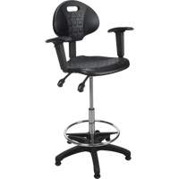 Heavy-Duty Ergonomic Stool with Adjustable Arm Rests, Stationary, Adjustable, 39" - 48", Polyurethane Seat, Black OSI Industrial Sales