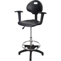 Heavy-Duty Ergonomic Stool with Adjustable Arm Rests, Stationary, Adjustable, 39" - 48", Polyurethane Seat, Black OSI Industrial Sales