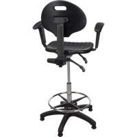 Heavy-Duty Ergonomic Stool with Adjustable Arm Rests, Stationary, Adjustable, 39" - 48", Polyurethane Seat, Black OSI Industrial Sales