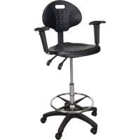 Heavy-Duty Ergonomic Stool with Adjustable Arm Rests & Nylon Stem Casters, Mobile, Adjustable, 39" - 48", Polyurethane Seat, Black OSI Industrial Sales