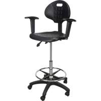 Heavy-Duty Ergonomic Stool with Adjustable Arm Rests & Nylon Stem Casters, Mobile, Adjustable, 39" - 48", Polyurethane Seat, Black OSI Industrial Sales