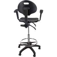 Heavy-Duty Ergonomic Stool with Adjustable Arm Rests & Nylon Stem Casters, Mobile, Adjustable, 39" - 48", Polyurethane Seat, Black OSI Industrial Sales