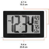 Self-Setting & Self-Adjusting Wall Clock with Stand, Digital, Battery Operated, Black OSI Industrial Sales