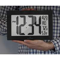 Self-Setting & Self-Adjusting Wall Clock with Stand, Digital, Battery Operated, Black OSI Industrial Sales