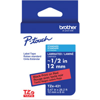 Ruban lamin&eacute; TZe-431 pour &eacute;tiqueteuses P-Touch compatibles avec les rubans TZe, 12 mm x 8 m, Noir/rouge OSI Industrial Sales