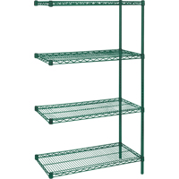 Heavy-Duty Green Epoxy Finish Wire Shelving, Add-On Kit, 4 Tiers, 36" W x 63" H x 18" D OSI Industrial Sales