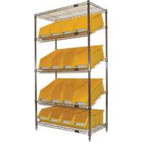 Slanted Wire Shelf with Bins, 5 Tiers, 36" W x 63" H x 18" D OSI Industrial Sales