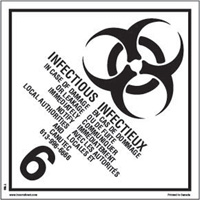 TDG Shipping Labels, Class 6.2, Infectious Substances, Paper OSI Industrial Sales