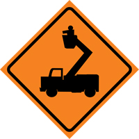 Man in Elevated Bucket Roll-Up Traffic Sign, 29-1/2" x 29-1/2", Vinyl, Pictogram OSI Industrial Sales