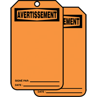 &eacute;tiquettes de s&eacute;curit&eacute; en français - &eacute;tiquettes avec ent&ecirc;ge vierge, Papier cartonn&eacute;, 3-1/8" la x 5-7/8" h, Français OSI Industrial Sales