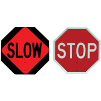 Double-Sided "Stop/Slow" Traffic Control Sign, 18" x 18", Plastic, English with Pictogram OSI Industrial Sales