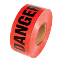 Reinforced Grade Barricade Tape, English, 3" W x 500' L, 5 mils, Black on Red OSI Industrial Sales