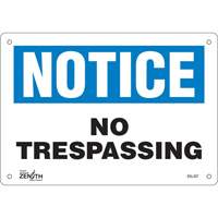 Enseigne No Trespassing, 7" x 10", Aluminium, Anglais OSI Industrial Sales