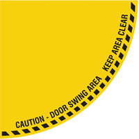 Signalisation au sol ?Caution? (attention) pour porte battante en quart de cercle, Adh&eacute;sif, Anglais avec pictogramme OSI Industrial Sales