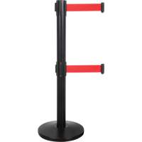 Dual Belt Crowd Control Barrier, Steel, 35" H, Red Tape, 7' Tape Length OSI Industrial Sales