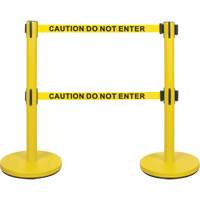 Dual Belt Crowd Control Barrier, Steel, 35" H, Yellow Tape, 7' Tape Length OSI Industrial Sales