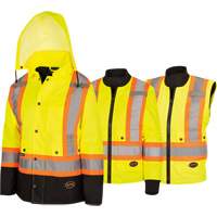5021BBW Women's  7-in-1 Waterproof Jacket with Hood, Polyester/Polyurethane, High Visibility Lime-Yellow, X-Small OSI Industrial Sales
