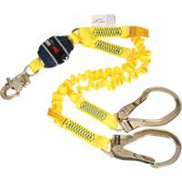 Twin-Leg Stretch Web Shock-Absorbing Lanyard, 6', Rebar Hook Center, Snap Hook Leg Ends OSI Industrial Sales