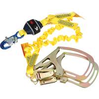 Twin-Leg Stretch Web Shock-Absorbing Lanyard, 6', Rebar Hook Center, Snap Hook Leg Ends OSI Industrial Sales