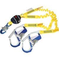 Twin-Leg Stretch Web Shock-Absorbing Lanyard, 6', Rebar Hook Center, Snap Hook Leg Ends OSI Industrial Sales
