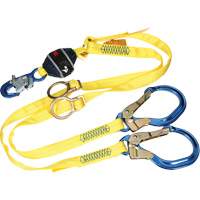 Twin-Leg Tie-Back Web Shock-Absorbing Lanyard, 6', Rebar Hook Center, Snap Hook Leg Ends, Polyester OSI Industrial Sales