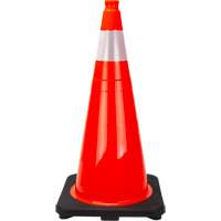 C&ocirc;ne de signalisation de premi&egrave;re qualit&eacute;, 28", Orange, Bande(s) r&eacute;fl&eacute;chissante(s) 4" OSI Industrial Sales