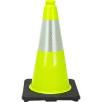 C&ocirc;ne de signalisation de premi&egrave;re qualit&eacute;, 18", Vert lime, Bande(s) r&eacute;fl&eacute;chissante(s) 6" OSI Industrial Sales