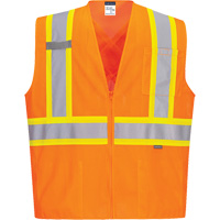 Contrast-Striped Safety Vest, High Visibility Orange, Small, Polyester OSI Industrial Sales
