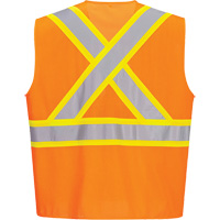 Contrast-Striped Safety Vest, High Visibility Orange, Small, Polyester OSI Industrial Sales
