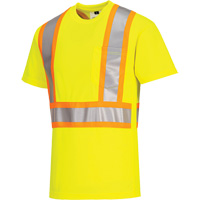 Contrast-Striped Safety T-Shirt, Polyester, Small, High Visibility Lime-Yellow OSI Industrial Sales