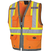 Pioneer Mesh Back Zip Front Surveyor Safety Vest, High Visibility Orange, Small, Polyester OSI Industrial Sales