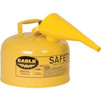 Safety Can for Diesel with Funnel, Type I, Galvanized Steel, 2.5 US gal., Yellow, FM Approved/UL/ULC Listed OSI Industrial Sales