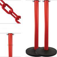 Industrial Stanchion Kit with Plastic Chain, 37" High, Red OSI Industrial Sales