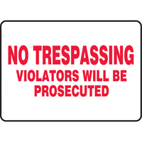 "No Trespassing" Sign, 7" x 10", Vinyl, English OSI Industrial Sales