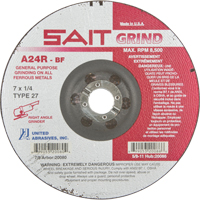 A24R Long Life Grinding Wheel, 7" x 1/4", 7/8" Arbor, Aluminum Oxide, Type 27 OSI Industrial Sales