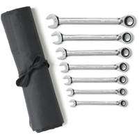 72-Tooth 12 Point Reversible Ratcheting SAE Wrench Set with Tool Roll, Combination, 7 Pieces, Imperial OSI Industrial Sales