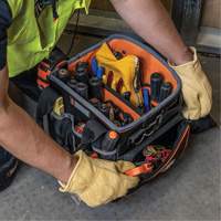 Tradesman Pro Tool Tote, Ballistic Nylon, 40 Pockets, Black/Orange OSI Industrial Sales