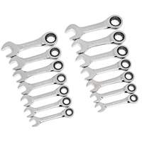 72-Tooth 12 Point Stubby Wrench Set, Ratcheting Combination, 14 Pieces, Imperial and Metric OSI Industrial Sales
