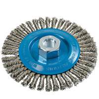Brosse &agrave; fils &eacute;troits nou&eacute;s et torsad&eacute;s, Dia. 5", Fils 0,02", Arbre 5/8"-11, Aluminium/Acier inoxydable OSI Industrial Sales