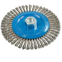 Brosse &agrave; fils &eacute;troits nou&eacute;s et torsad&eacute;s, Dia. 6", Fils 0,02", Arbre 5/8"-11, Aluminium/Acier inoxydable OSI Industrial Sales