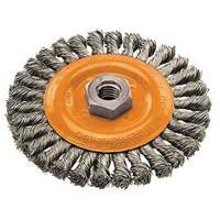 Brosse rotative &agrave; fils nou&eacute;s large, Dia. 4", Fils 0,02", Arbre 5/8"-11, Acier OSI Industrial Sales