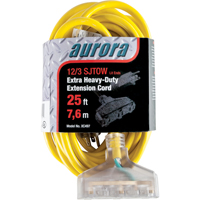Vinyl Extension Cord with Light Indicator, Outdoor, SJTOW, 12/3 AWG, 15 A, 3 Outlet(s), 25' OSI Industrial Sales