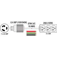 Generator Extension Cord with Tritap, STW, 10 AWG, 3 Outlet(s), 25' OSI Industrial Sales
